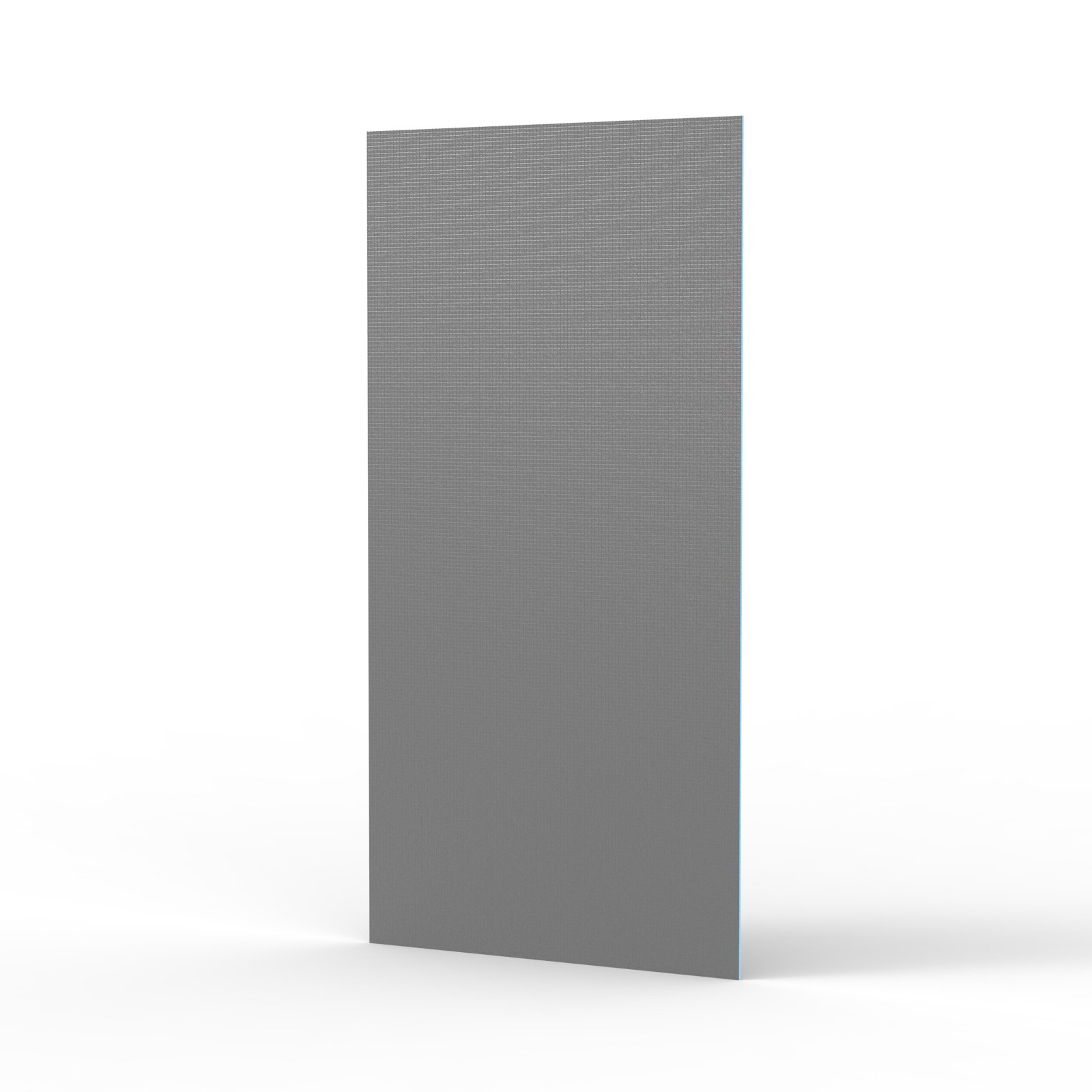 Grey tile backer board with a visible blue XPS edge